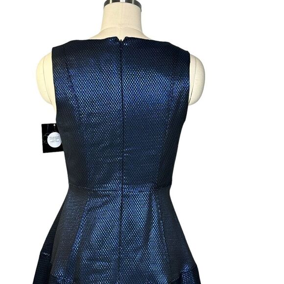 Anthropologie Eva Franco Metallic Blue Fit and Flare Cocktail Dress | Size 8 - Picture 8 of 10